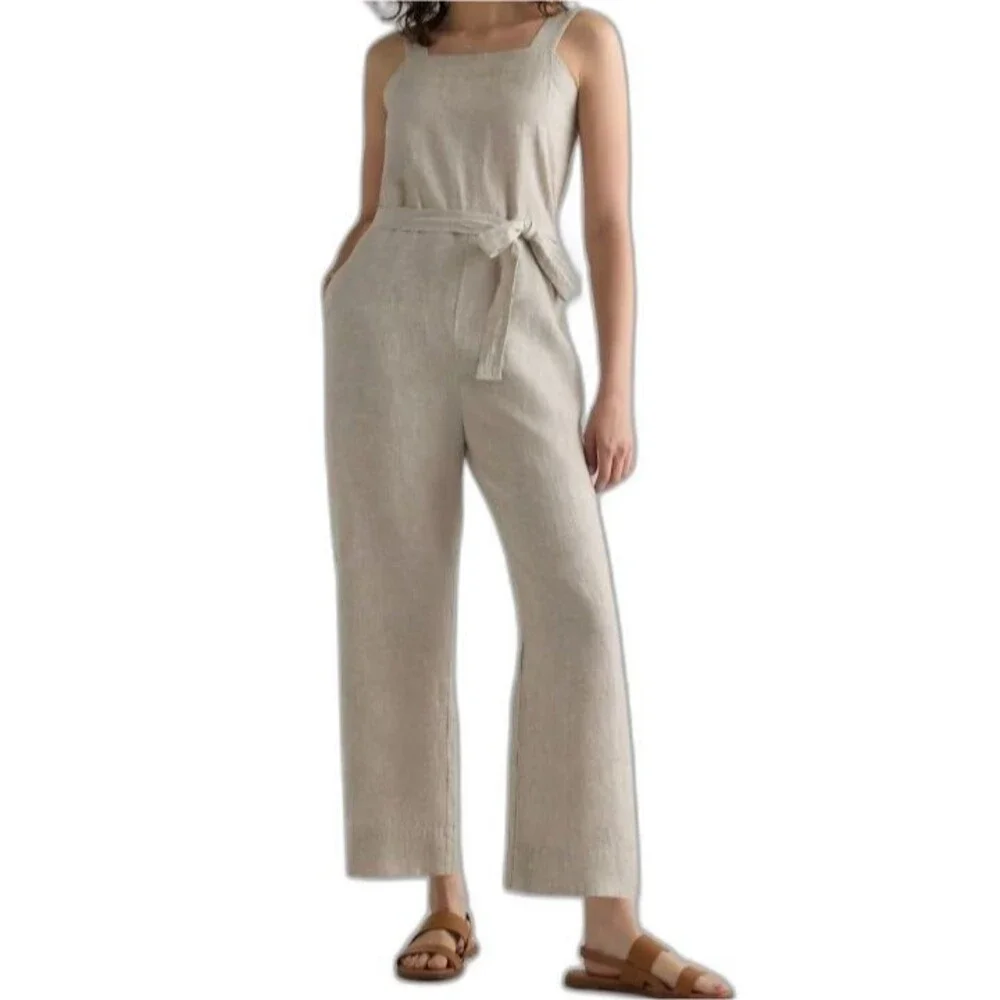 Quince 100% European Linen Square Neck Jumpsuit Adjustable Straps Small